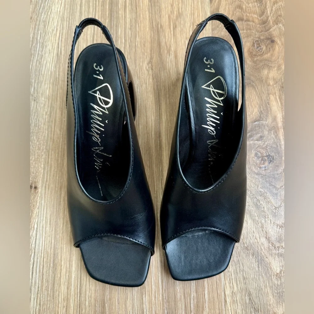 3.1 Phillip Lim Black Open Toe Slingback Heels 65mm Crescent Heel Size 40